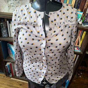 Boden gray polka dot ruffled feminine 4 business casual blouse